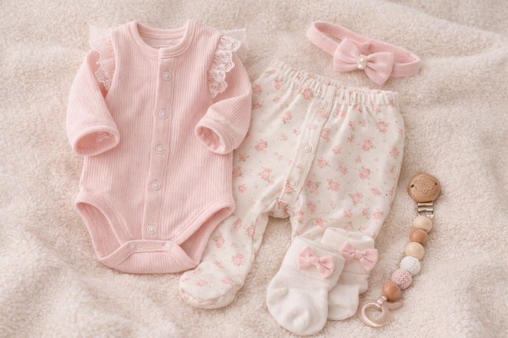 conjunto rn menina body culote acessorios delicados