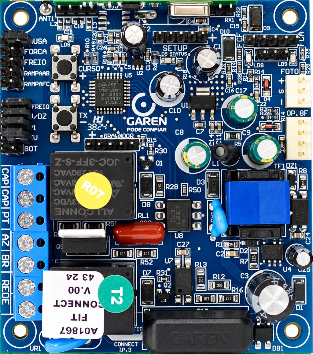 Central Fit Connect para portón automático, ubicación del botón TX y LED de programación