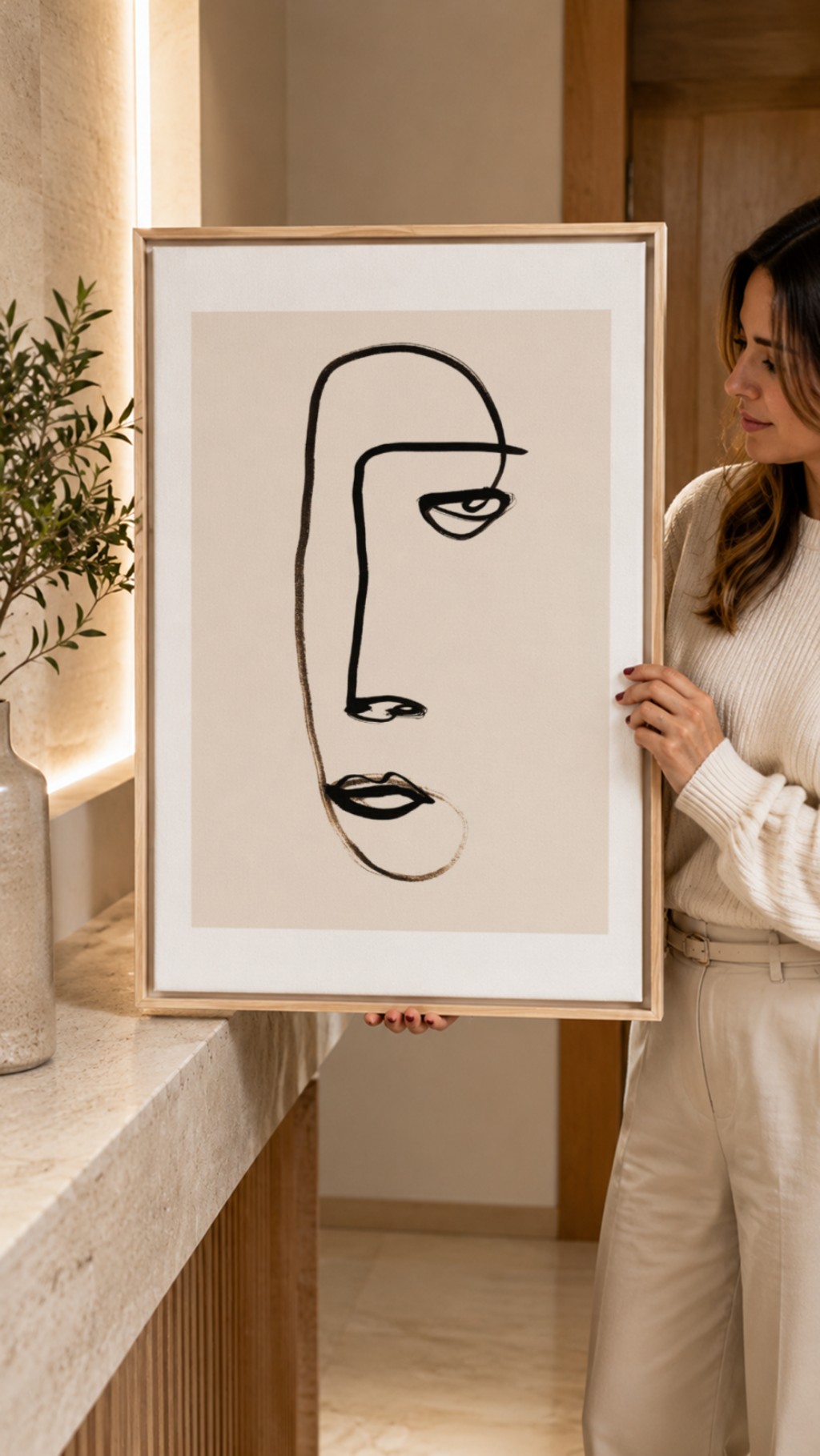 Quadro Decorativo Desenho Org&acirc;nico Rosto Humano com paspatur