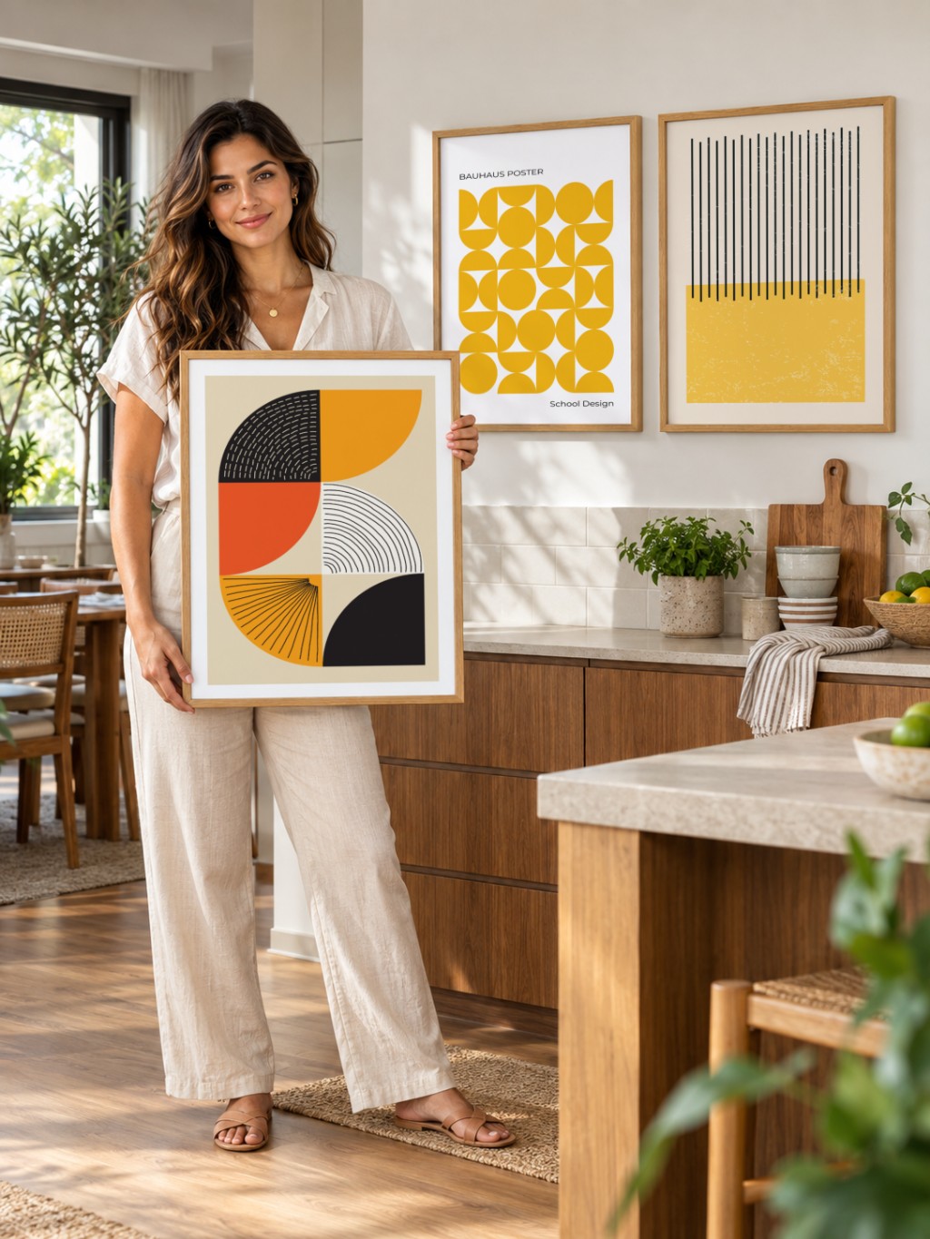 Conjunto com tr&ecirc;s quadros decorativos Bauhaus References 1