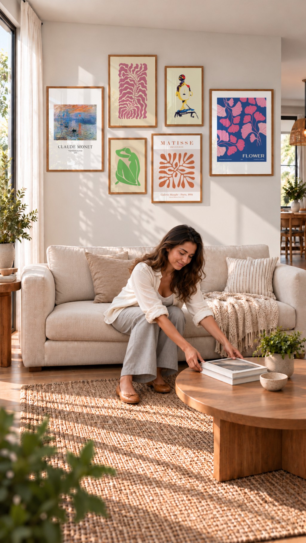 Kit Modern Colors com seis quadros coloridos em composição de parede