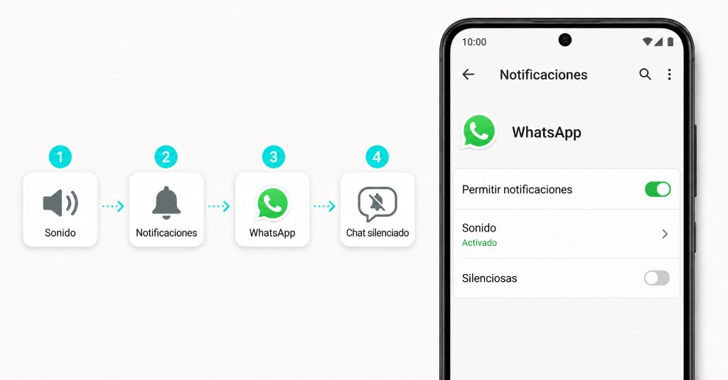 Si las notificaciones aparecen pero WhatsApp no suena