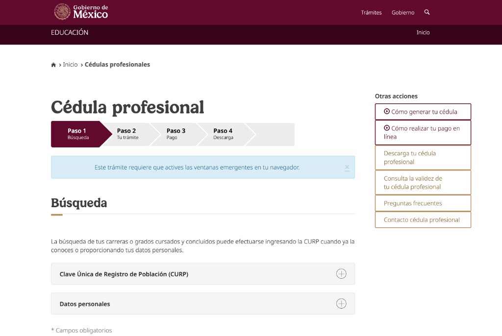 Cómo hacer el trámite de cédula profesional en línea
