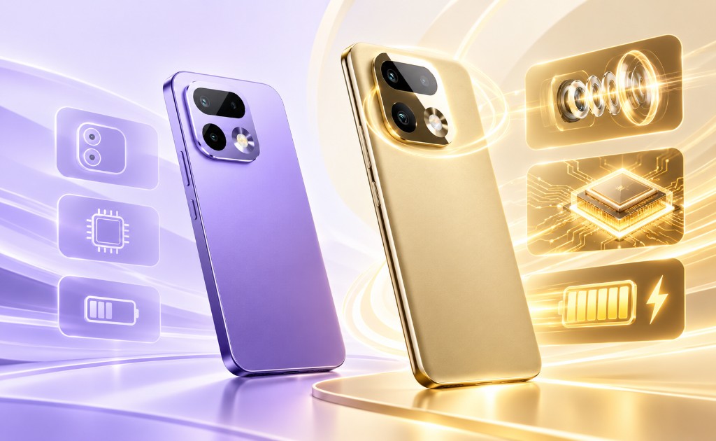 Comparativa visual del realme 16 Pro y realme 16 Pro Plus con diferencias en cámara, procesador, batería y carga rápida.