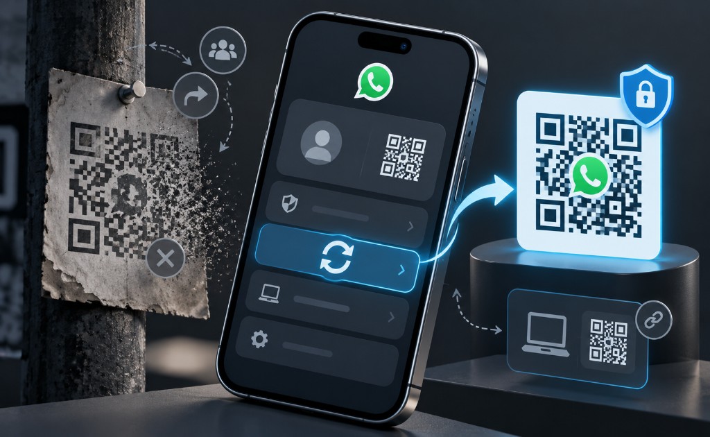 C&oacute;digo QR de WhatsApp restablecido en un celular, con el c&oacute;digo anterior desactivado y uno nuevo protegido.