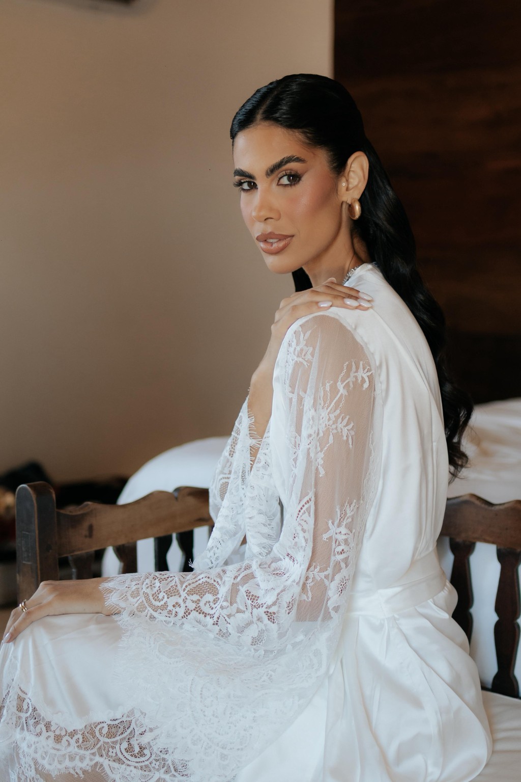 robe longo manga longa cetim Mariée Mist