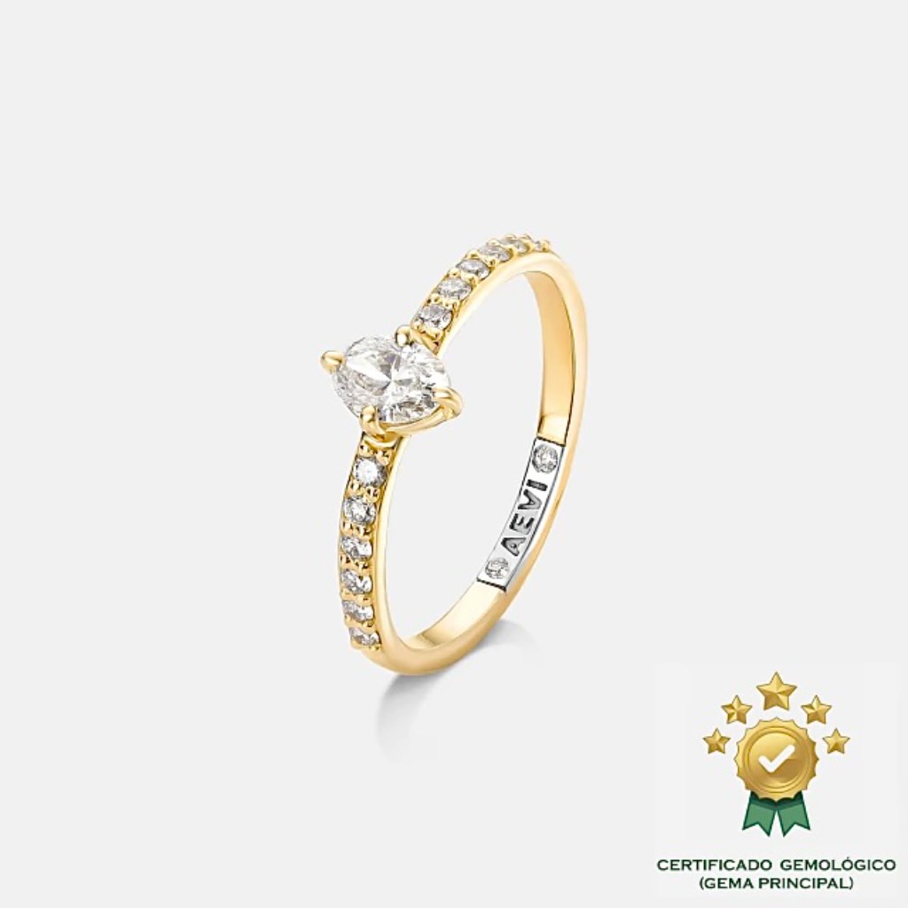 Modelo de anel de noivado cravejado selena diamante central oval