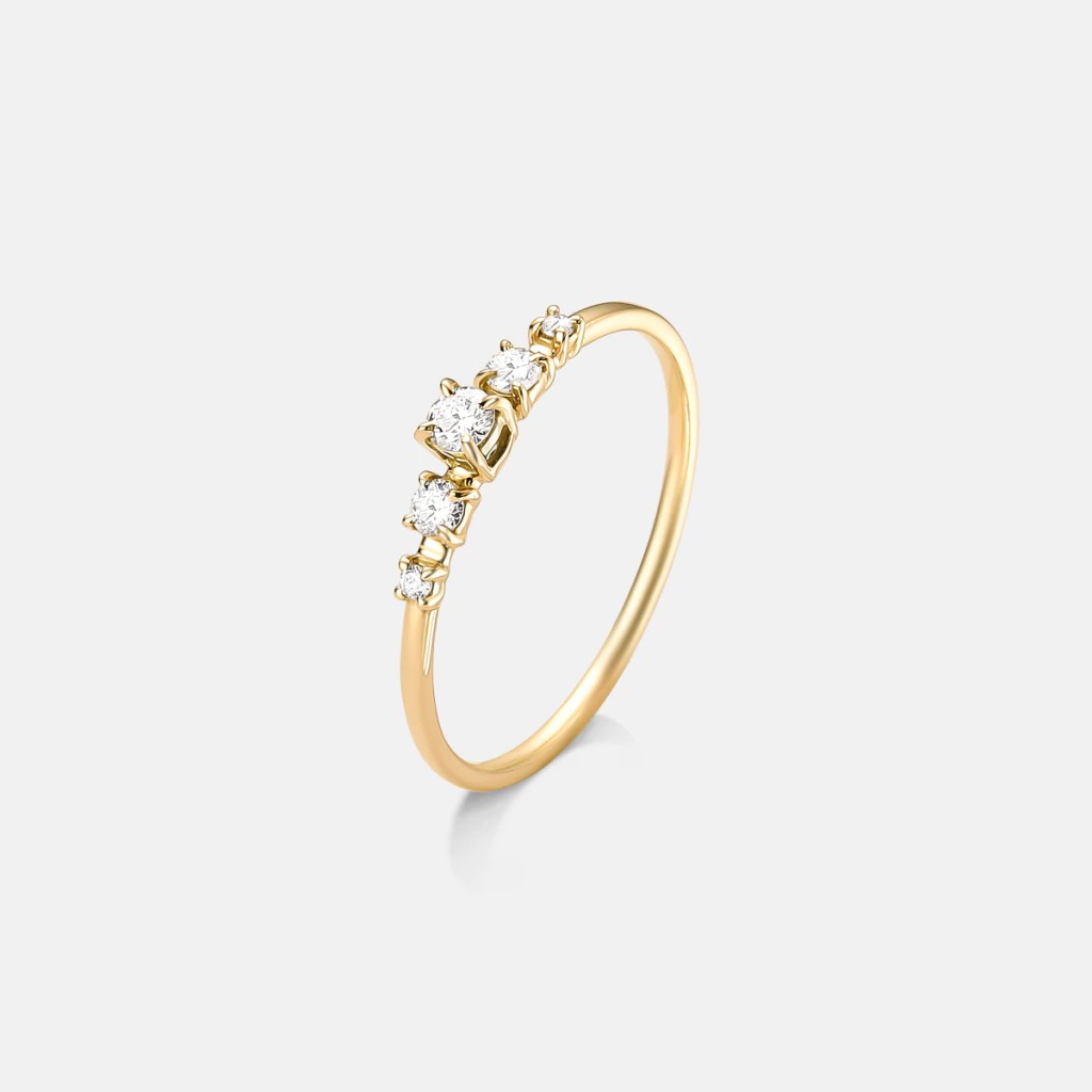 Modelo de anel de noivado moderno elizabeth 4 diamantes laterais