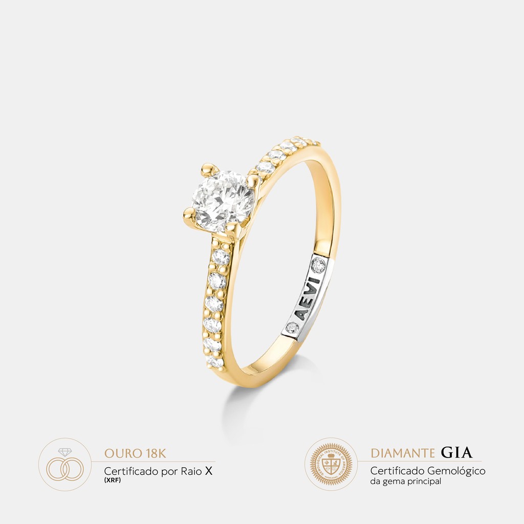 Anel com lapidação brilhante (redonda) Anny - cravejado com diamante de 40 pontos