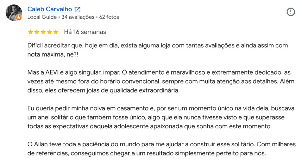 Depoimento joalheria online confi&aacute;vel aevi galeria