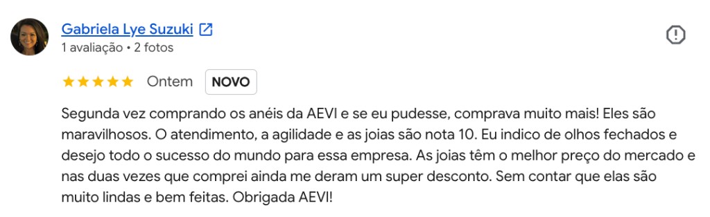 Depoimento joalheria online confi&aacute;vel clientes