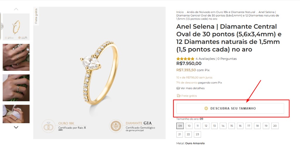 Descubra o tamanho do anel com ferramenta online AEVI