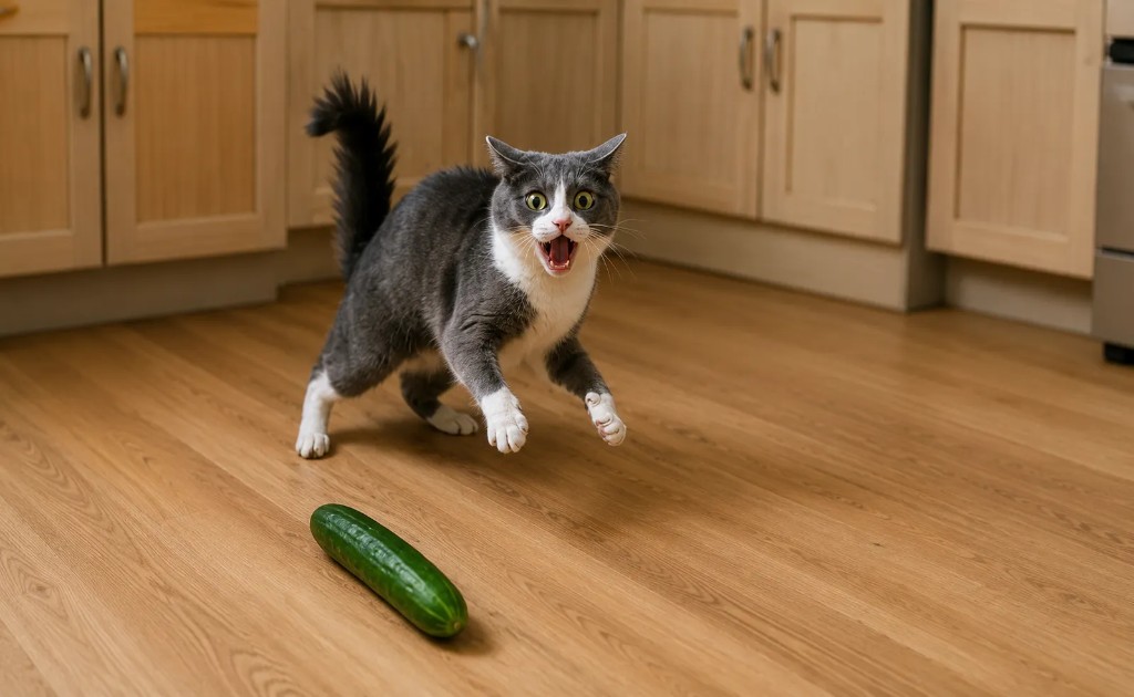 imagem de um gato com medo de pepino