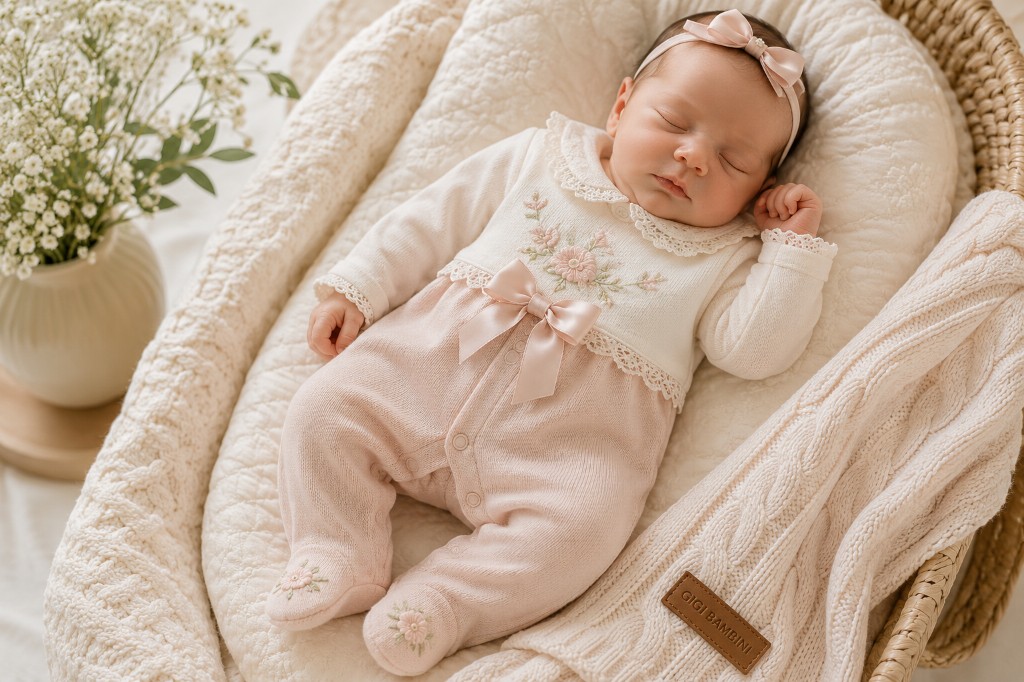 beb&ecirc; rec&eacute;m nascido usando sa&iacute;da maternidade confort&aacute;vel