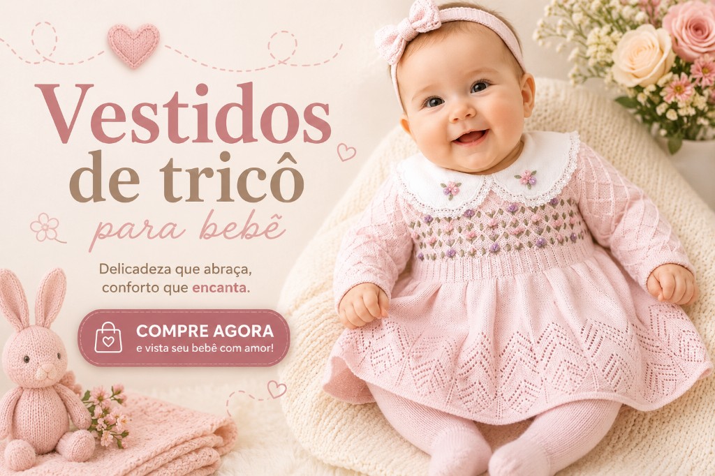 Vestido tric&ocirc; beb&ecirc; menina