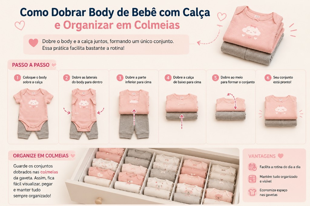 Como dobrar body de beb&ecirc; com cal&ccedil;a