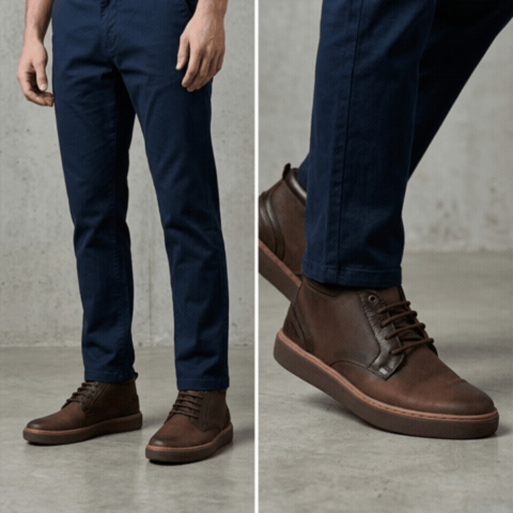 Bota Dakota Chocolate OGGI en uso, cuero engrasado con jean