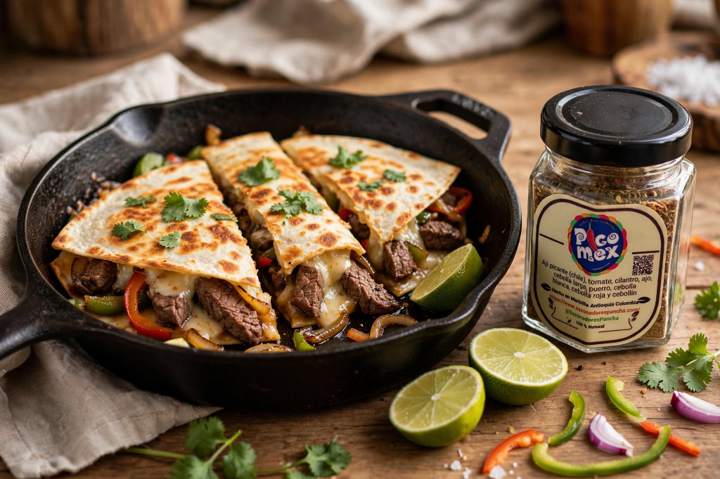 Quesadillas de tiras de carne de res con PicoMex