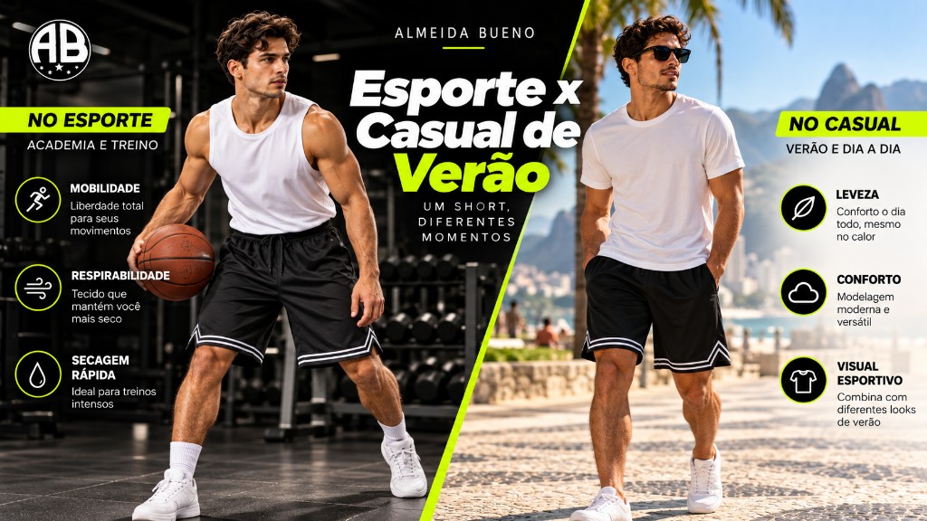 Homem usando bermuda Dry Fit preta em ambiente urbano de ver&atilde;o, ilustrando o uso esportivo e casual da pe&ccedil;a