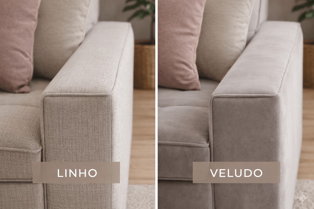 Comparativo de sof&aacute;s em Linho Italiano e em Veludo - Jaragu&aacute; Estofados