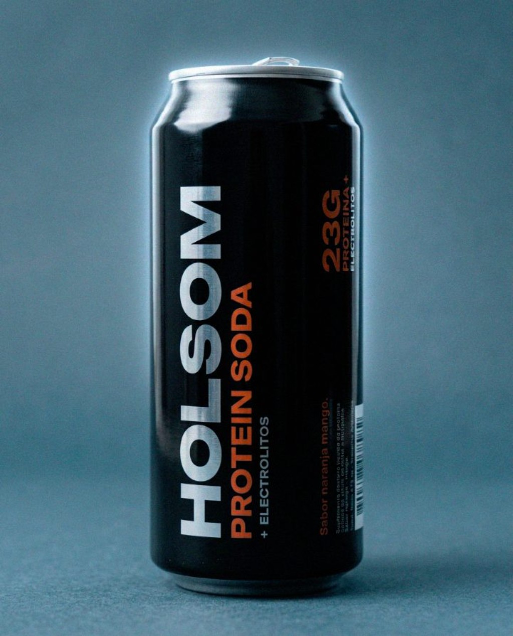 Lata HOLSOM Protein Soda 473ml sabor naranja-mango con electrolitos