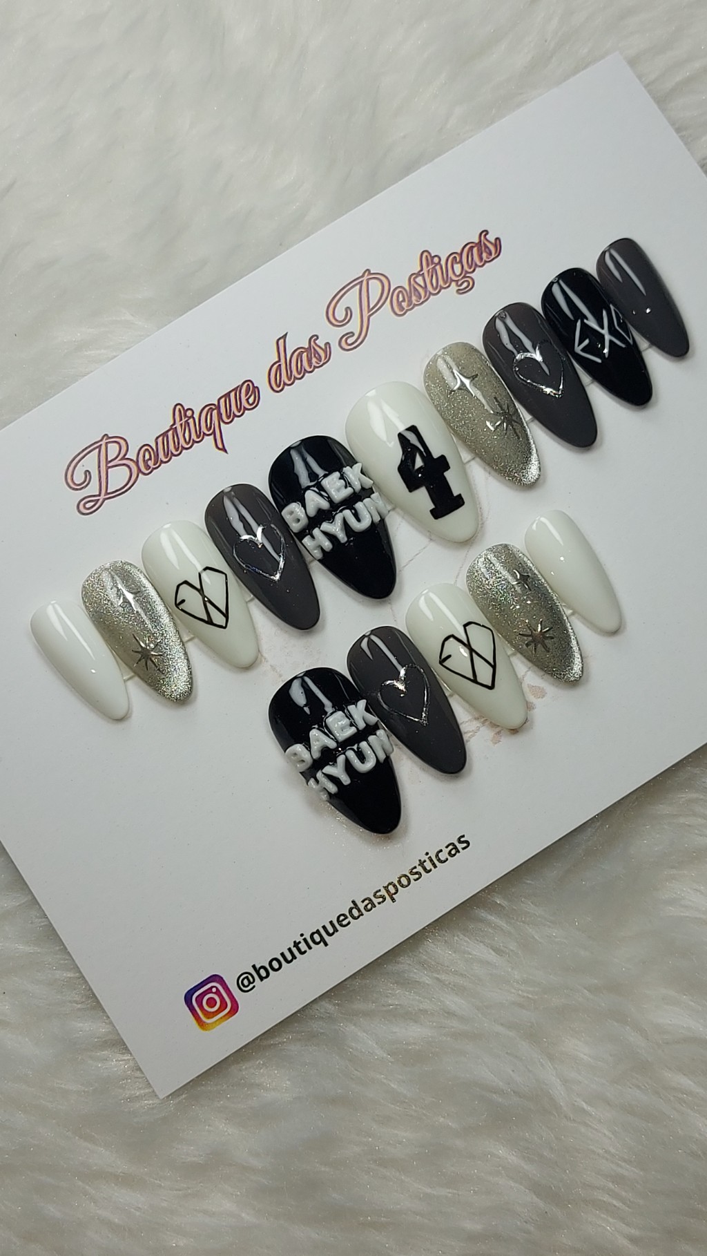 Unhas posti&ccedil;as decoradas Baek Hyium