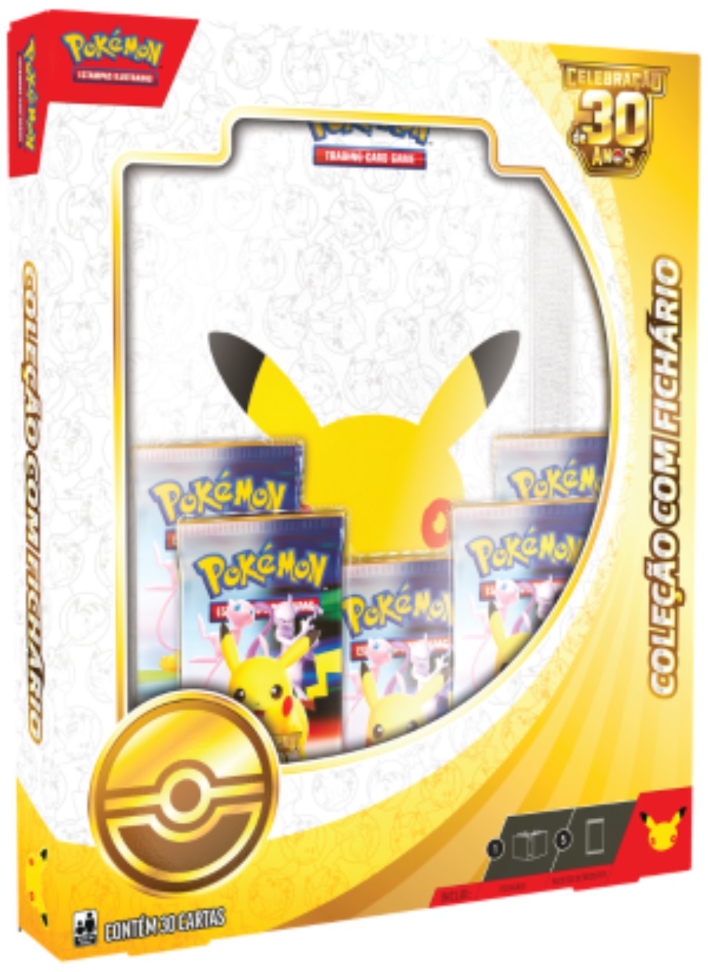 Cole&ccedil;&atilde;o com Fich&aacute;rio de Celebra&ccedil;&atilde;o de 30 Anos do Pok&eacute;mon Estampas Ilustradas