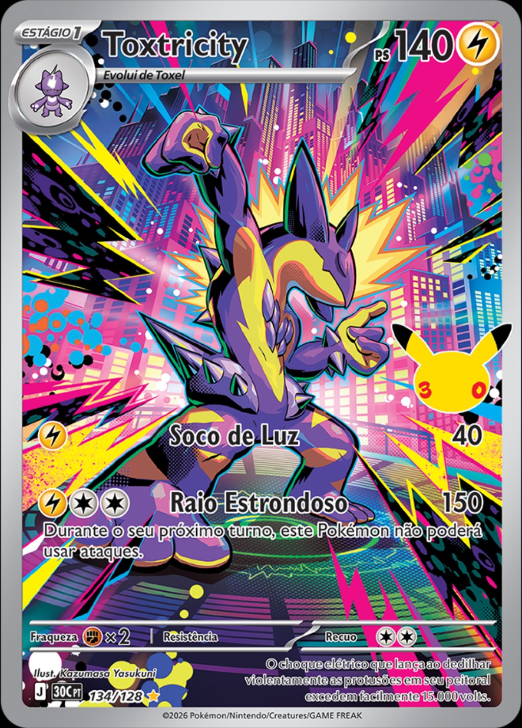 Toxtricity Ilustração Rara, carta 134/128 da Coleção de Celebração de 30 Anos do Pokémon TCG