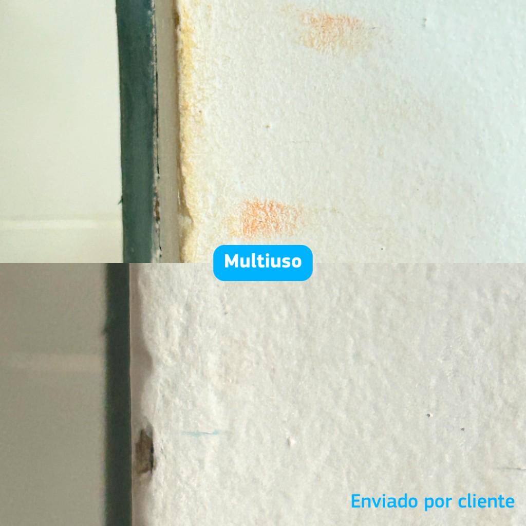 Antes e depois de uma parede limpa com o Multiuso Desembala