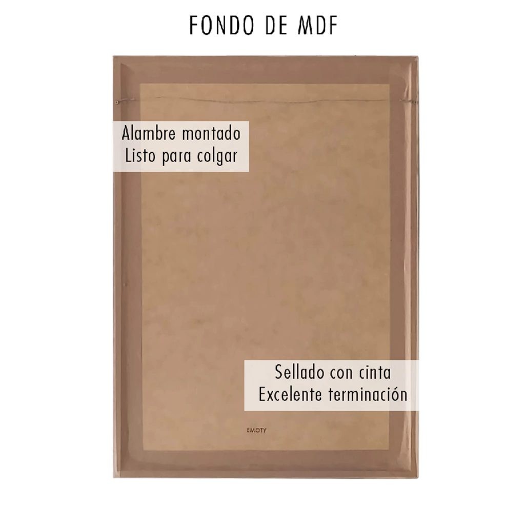 Dorso de un cuadro EMOTY grande con alambre montado para colgar