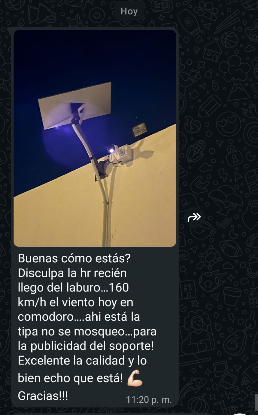 Starlink V4 firme durante temporal en Comodoro Rivadavia con Soporte Apto Viento Patagonia