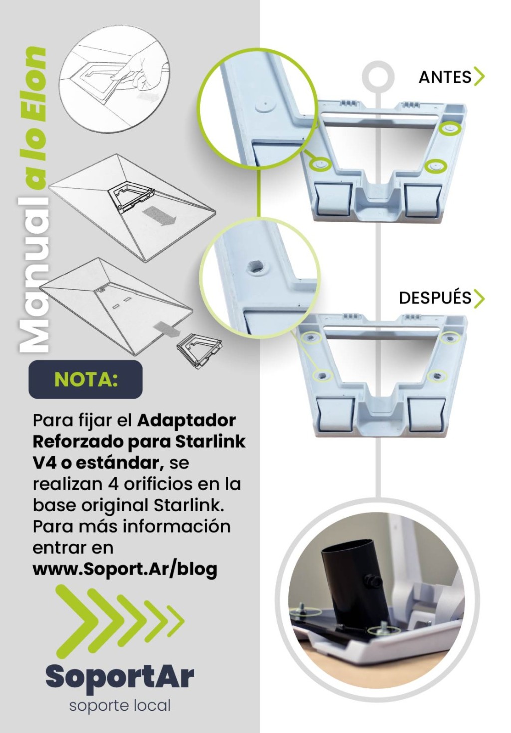 Como instalar el adaptador reforzado SoportAr para Starlink V4 o estándar