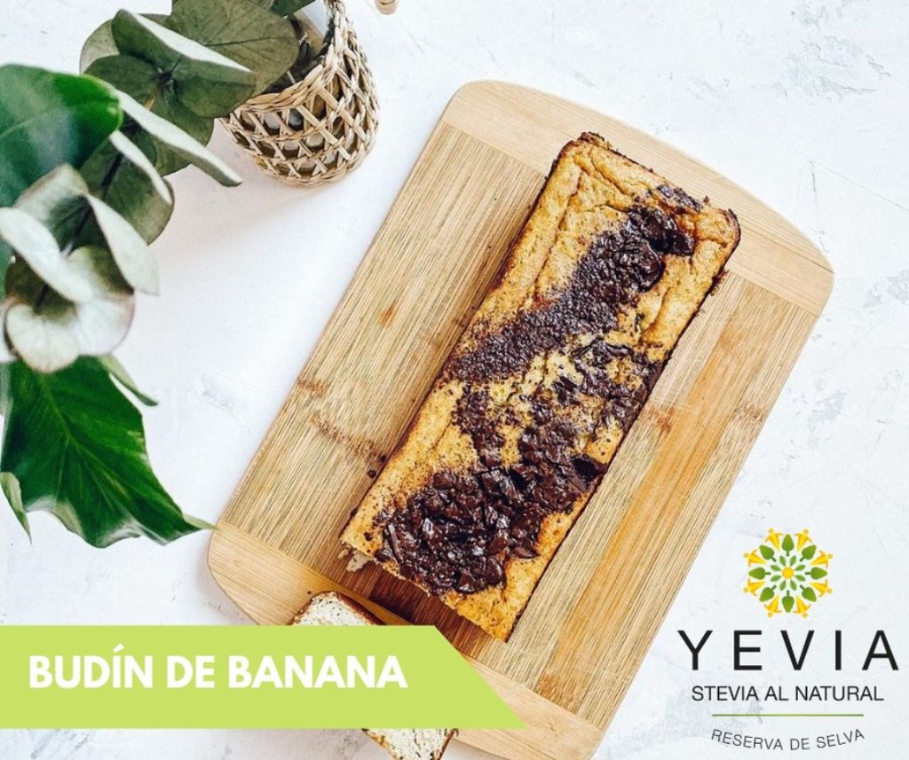Bud&iacute;n de banana endulzado con stevia natural en polvo YEVIA