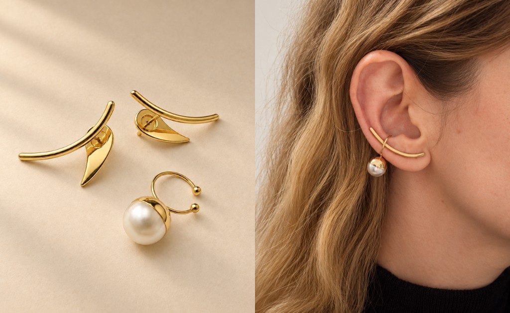 EAR MIX : Ear Cuff Curve + Brinco Individual Aurea Ultra 12 MM