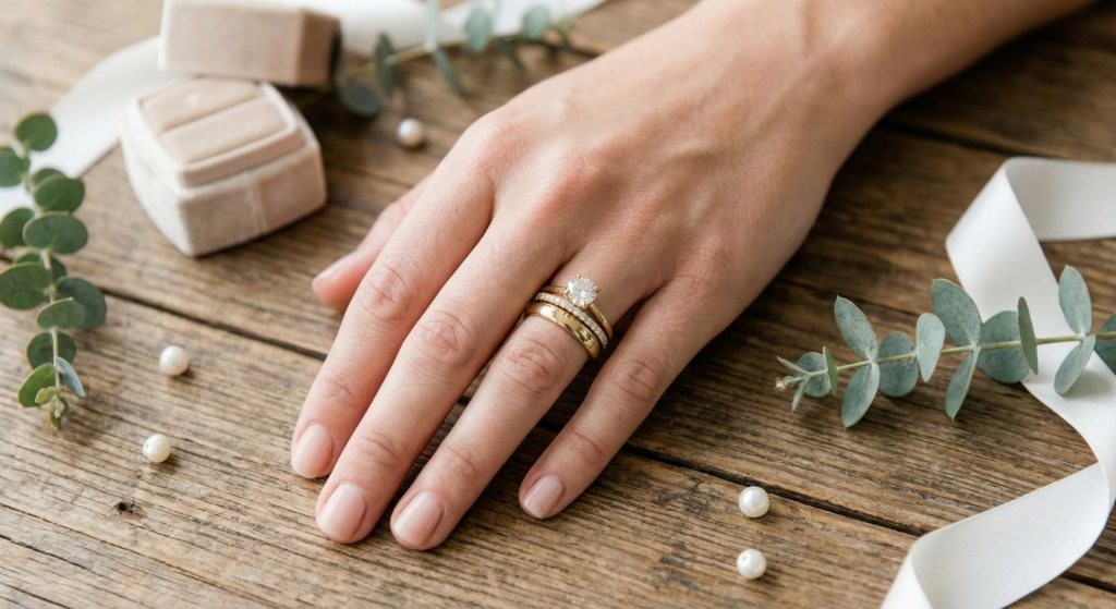 Combinação de solitários e aparadores no dedo anelar