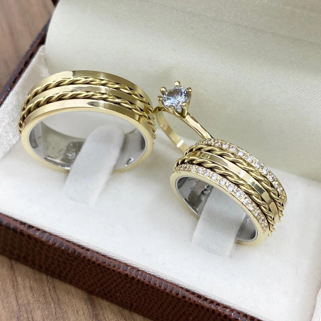 Par Alianças de Luxo Liora 8mm + Anel de Brinde em um porta joias de luxo