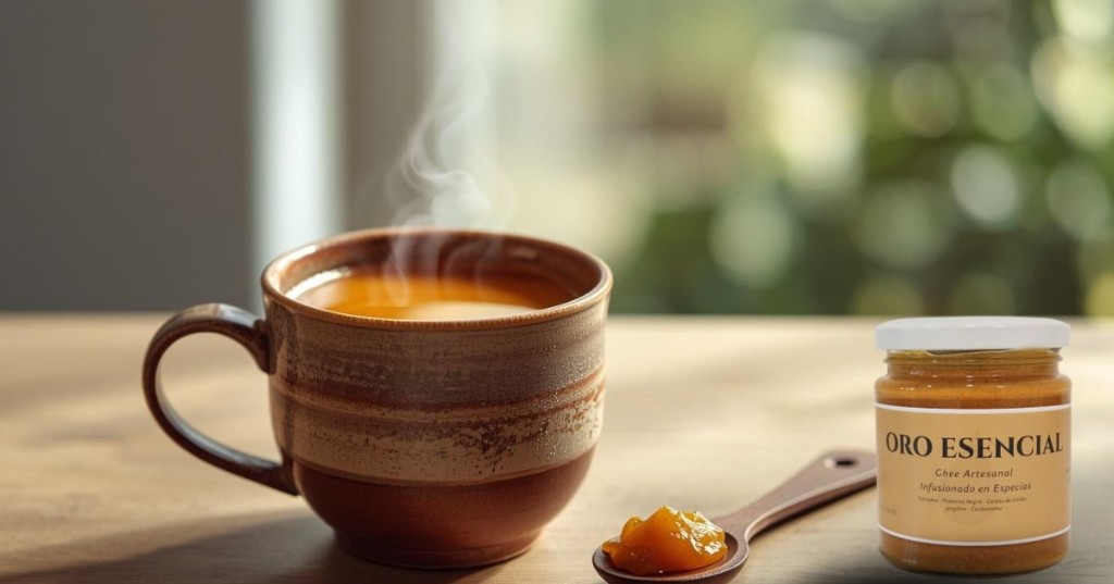 La alquimia perfecta: Oro Esencial fundiéndose en nuestro caldo de calabaza y cabutiá.