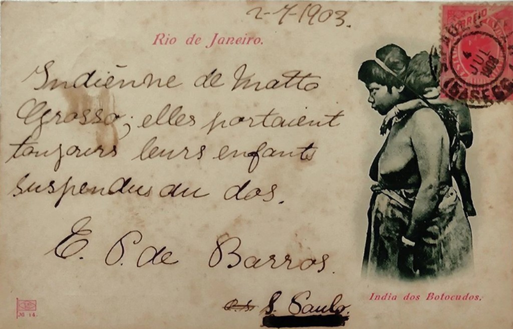 Cart&atilde;o Postal Antigo Mulher Ind&iacute;gena dos Botocudos