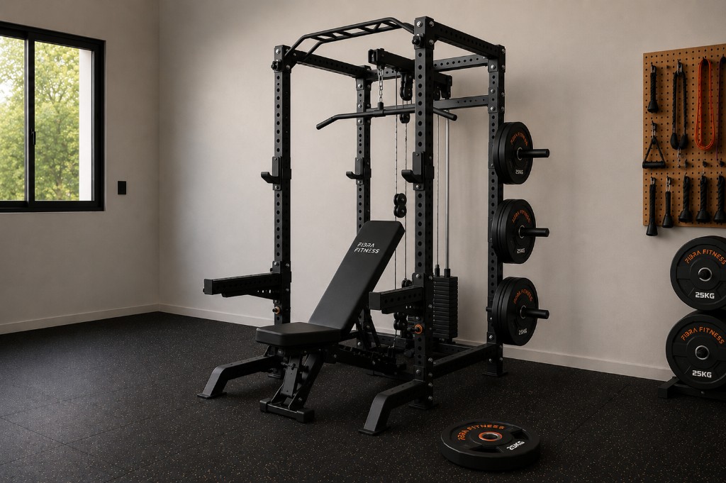 Rack modular con accesorios para home gym