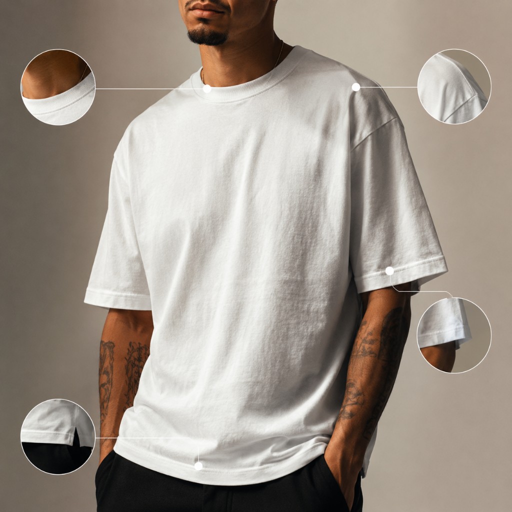 Guia visual de caimento de camiseta para look streetwear.