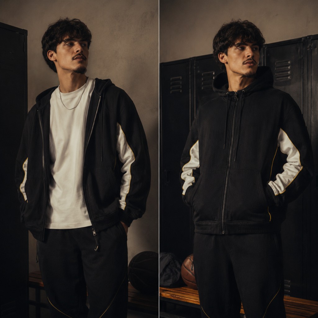 Compara&ccedil;&atilde;o de moletom aberto e fechado em look streetwear.