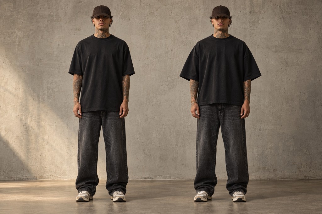 diferenca camiseta oversized e huge