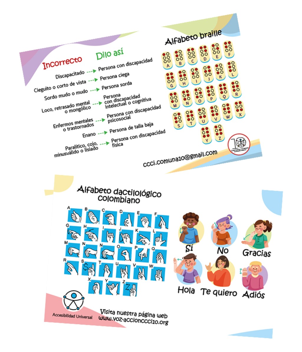 Tarjeta con abecedario en braille y abecedario en lengua de se&ntilde;as