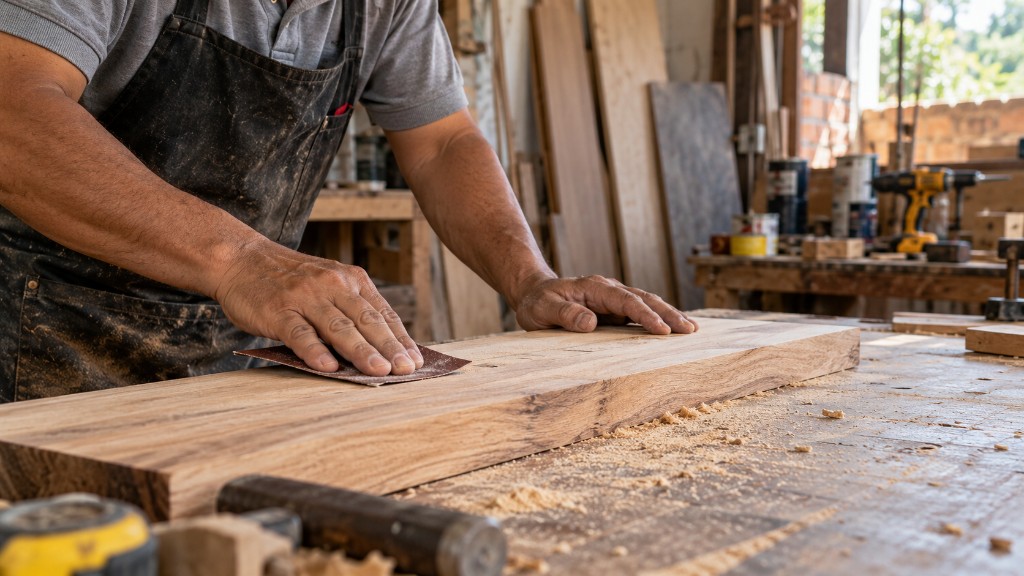 Proceso de lijado manual sobre una superficie de madera