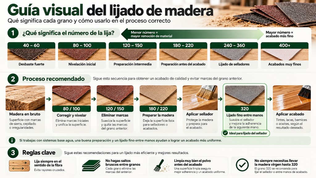 Gu&iacute;a visual de granos y proceso correcto de lijado de madera