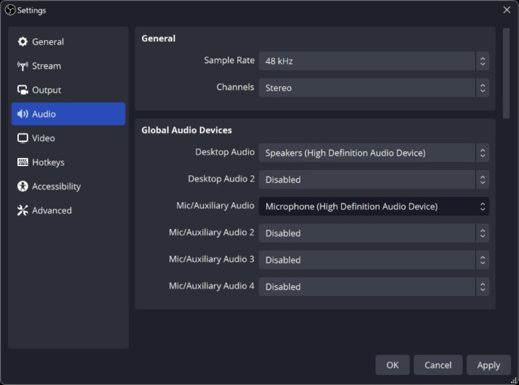 Ajustes y Configuraci&oacute;n de OBS.