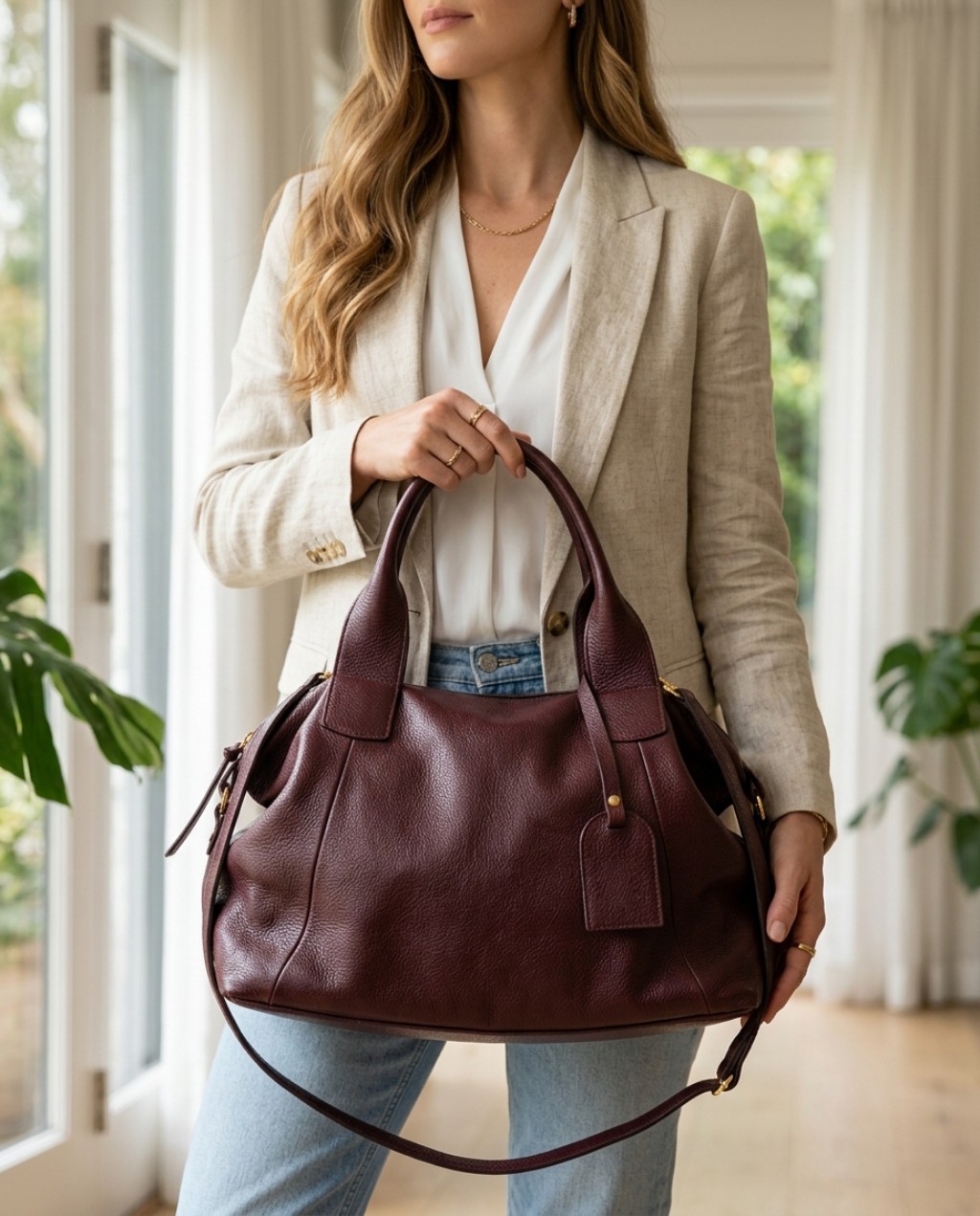 bolsa bordo de couro leg&iacute;timo Francarline