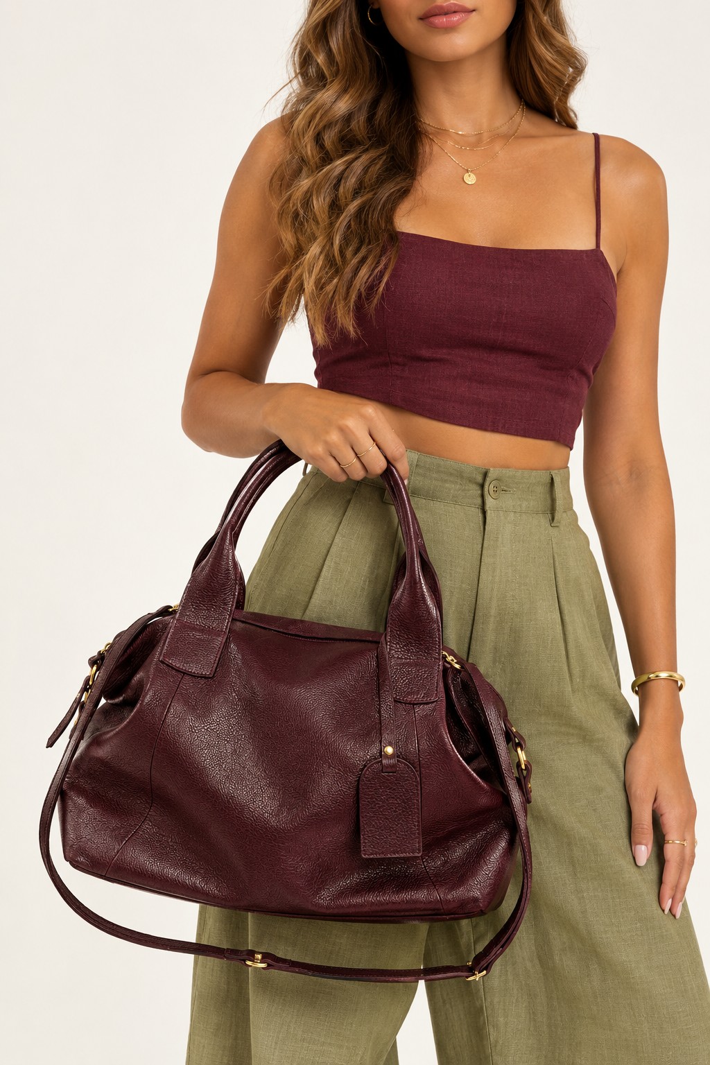 bolsa feminina couro bordo Francarlie
