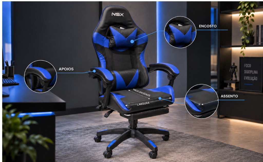 cadeira gamer nsx assento encosto e apoios
