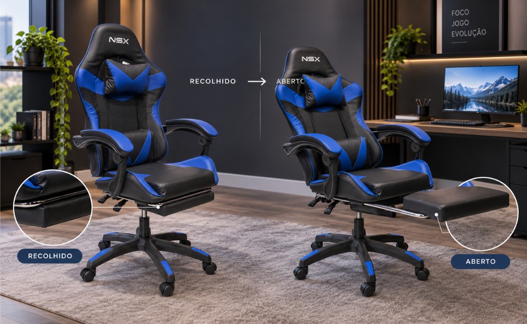 Cadeira Gamer NSX apoio para os p&ecirc;s retr&aacute;til